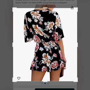 PRETTYGARDEN Women's Floral Print Shorts Jumpsuit Wrap V Neck 3/4 Sleeve Casual